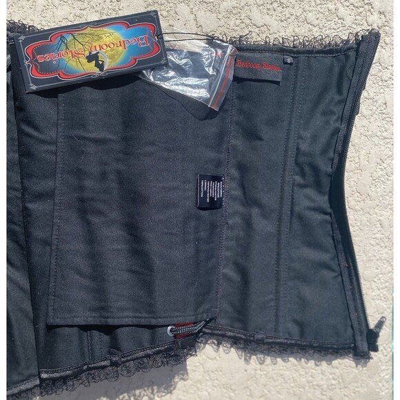 NWT BEDROOM STORIES Over-bust Corset Lace Up Boned Ruffles Womens S Red Black - Picture 12 of 13